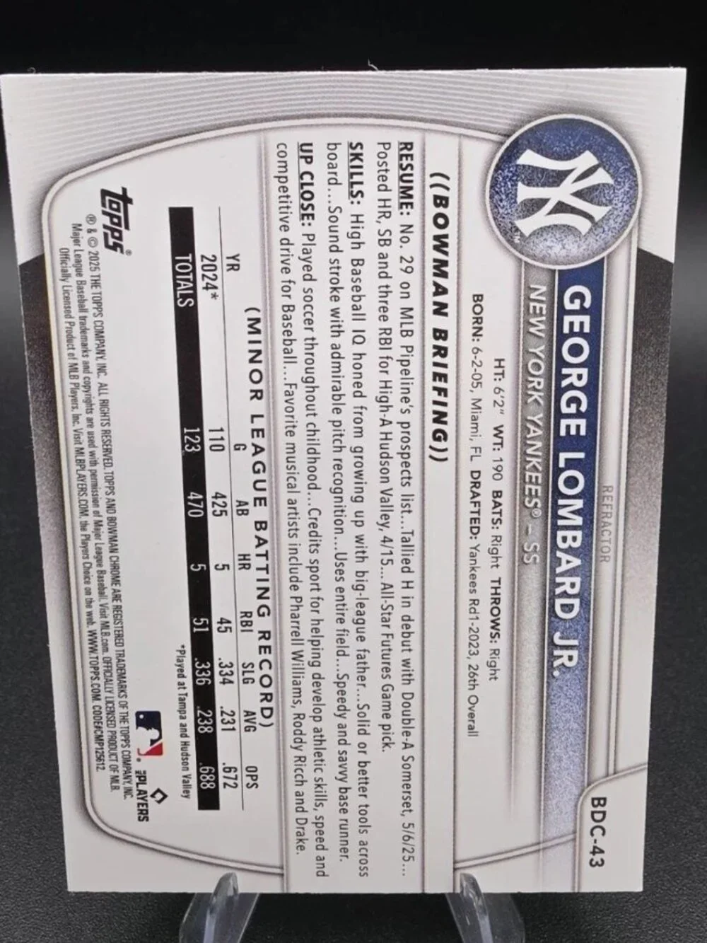 2025 Bowman Draft - Chrome George Lombard Jr. #BDC -43 Refractor (RC)